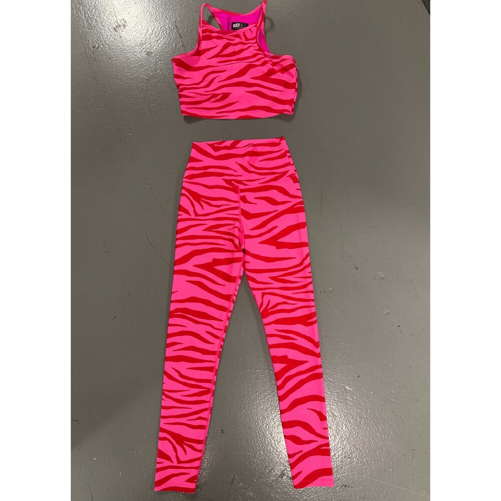Beach Riot Pink Leopard Sport Athleisure Two Piece Top and Pants- Small